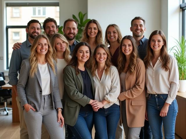 Team photo of United Sphere Group executives and staff in modern office